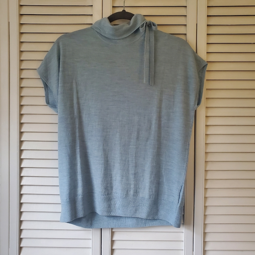 Brooks Brothers Wool Sleeveless Sweater Vest Blue Tie Turtleneck Women's XL